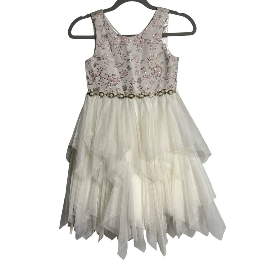 Couture Princess Formal Dress Fancy Flower girl 8 Embroidered Floral Beaded EUC